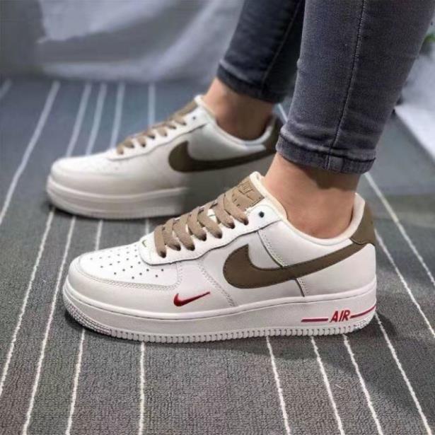 Giày sneaker AF1 trắng vạch nâu Hot trend nam nữ, Giày FORCE 1 trắng nâu dùng đi học,tập gym,chạy bộ