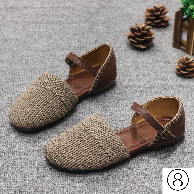 Giày Sandal Bằng Da Thật Đế Bằng Phong Cách Retro Thời Trang Mùa Hè Dành Cho Nữ