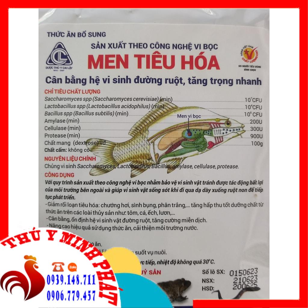Men tiêu hóa cho cá, men tiêu hóa cho ốc, ếch , lươn gói 100g