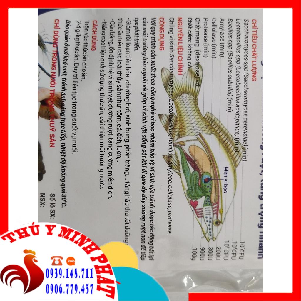 Men tiêu hóa cho cá, men tiêu hóa cho ốc, ếch , lươn gói 100g