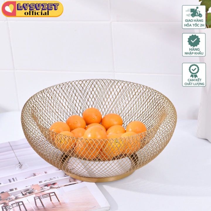 [Lysviet HCM] Rổ trái cây 2 lớp lưới độc đáo Fruit Tray Double Wrought Iron Fruit Basket Home Decor