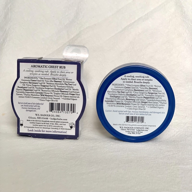 Sáp dầu ấm ngực hữu cơ BADGER organic Chest Rub balm - giảm ho nghẹt mũi an toàn cho em bé, trẻ sơ sinh 56gr