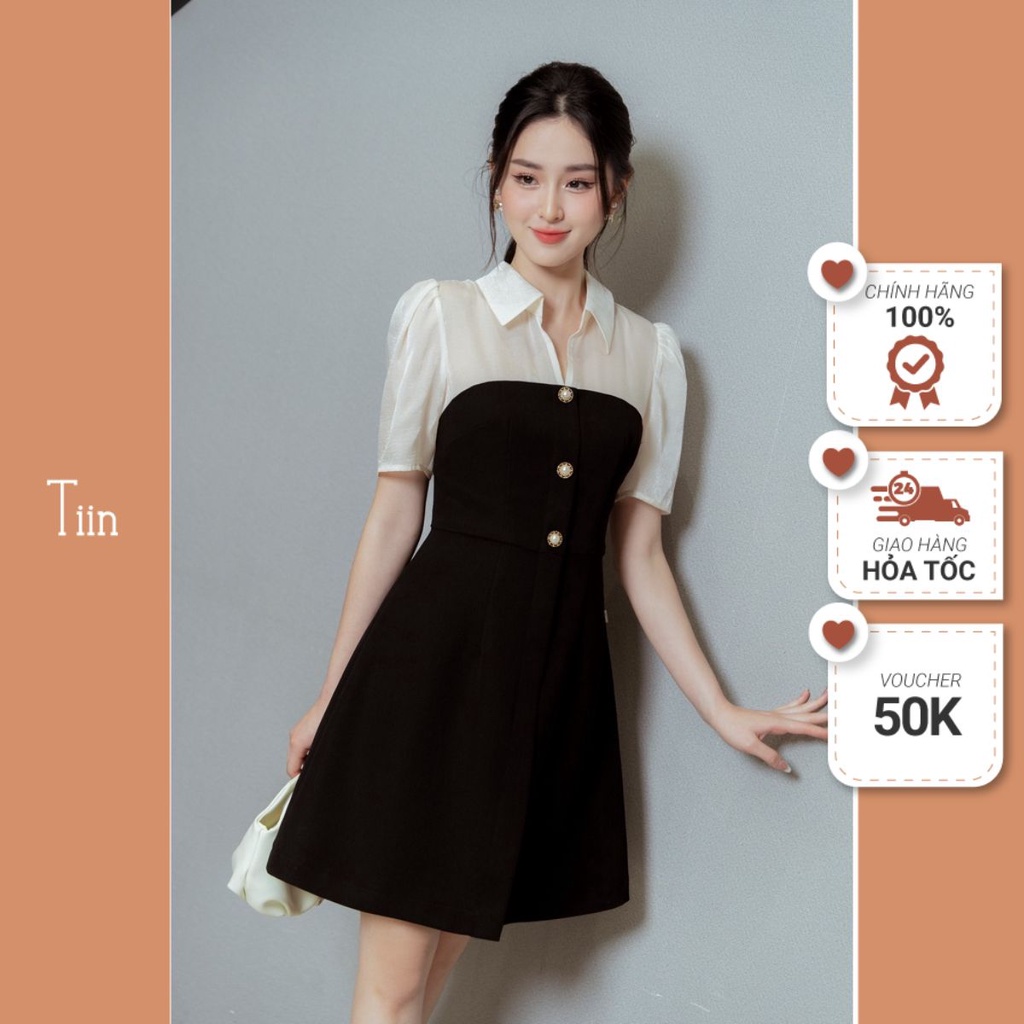 Váy phối cổ đức nẹp giả khuy TIINSTORE VHN739