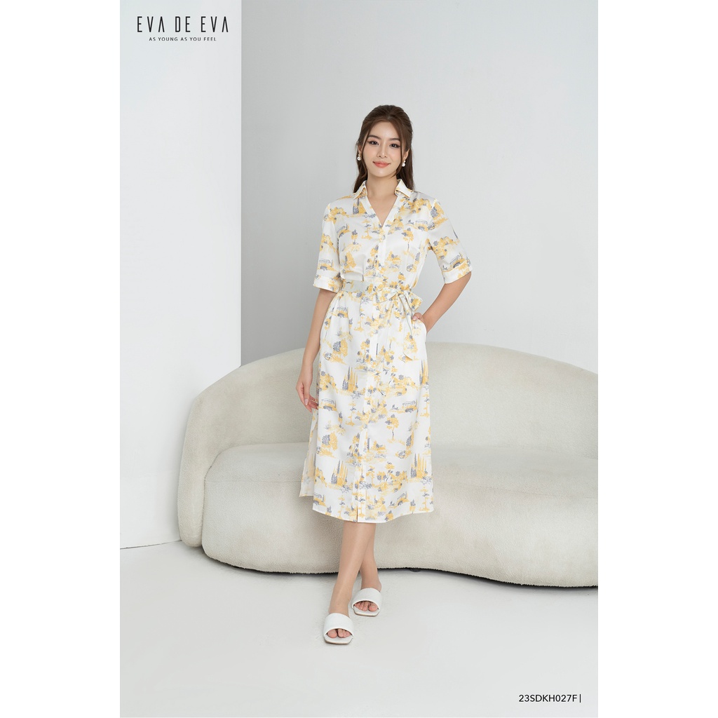 Đầm lụa tay ngắn dáng dài Eva de Eva 23SDKH027F