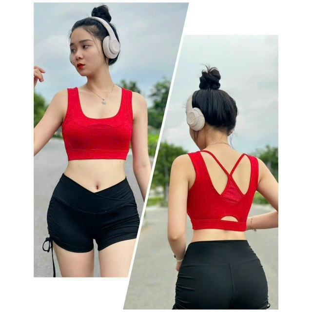 Áo bra tập gym yoga aerobic 4 dây sẵn mút