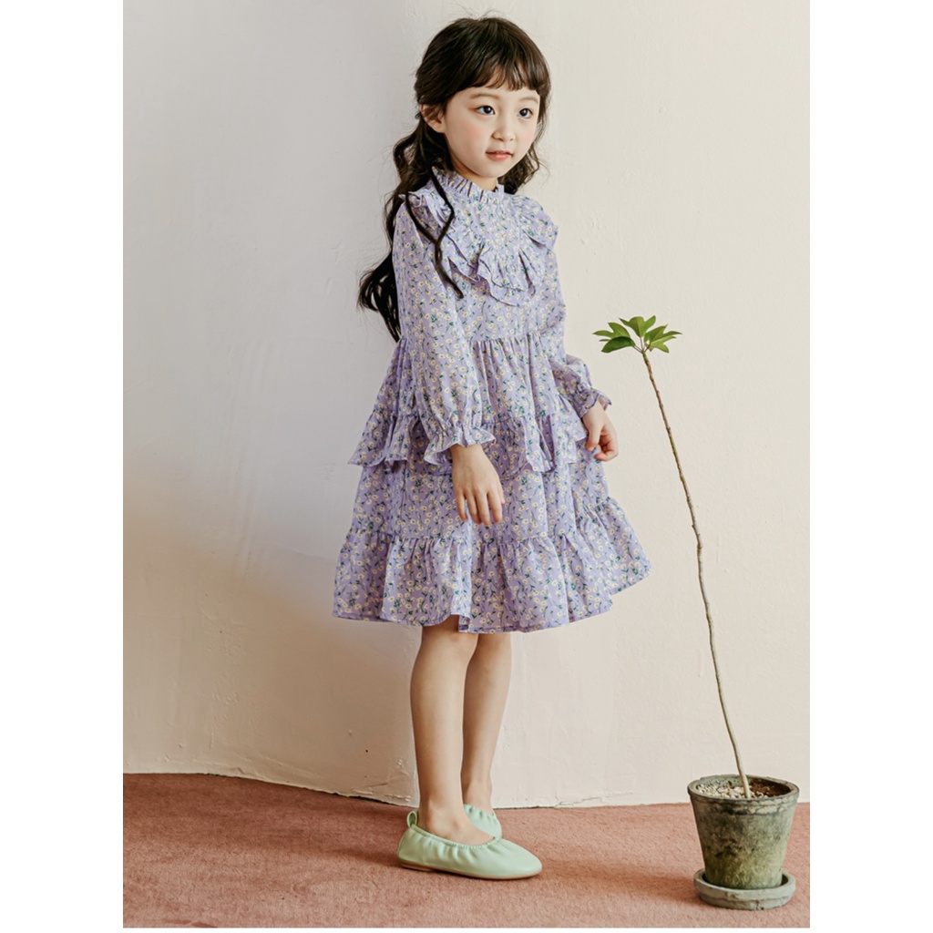 Váy chiffon Babidiboo màu tím hoa nhí bèo tầng size 110 / 150