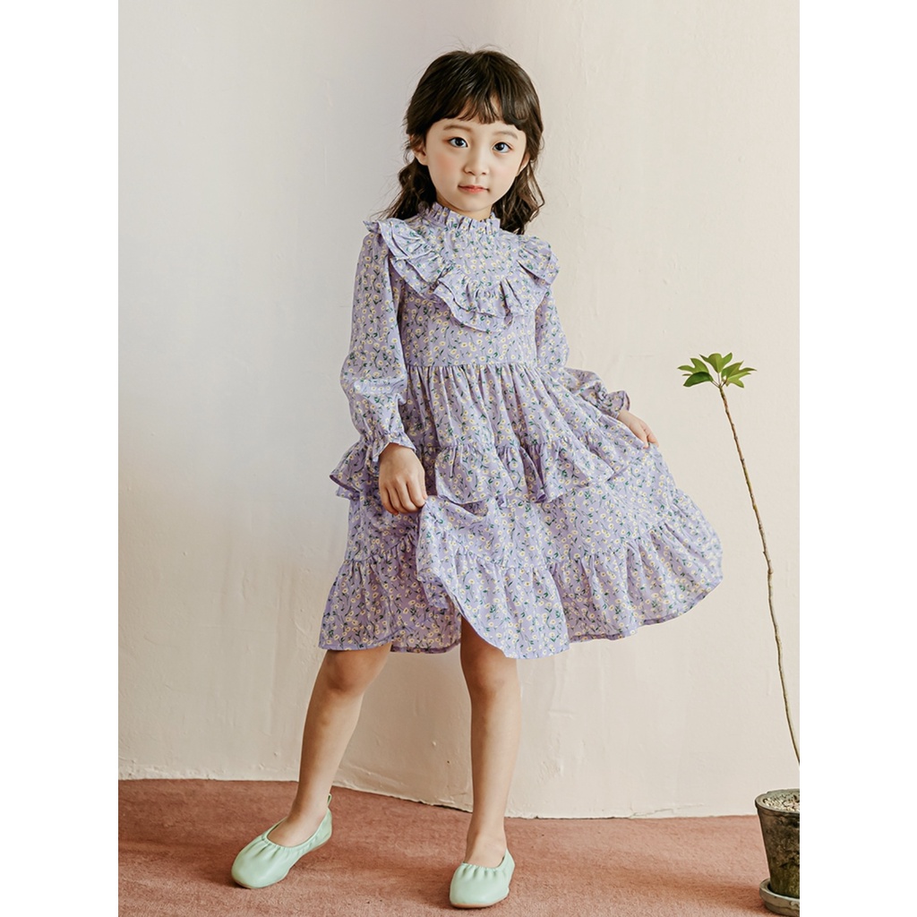 Váy chiffon Babidiboo màu tím hoa nhí bèo tầng size 110 / 150