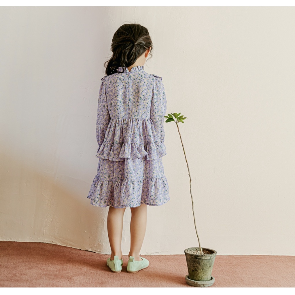 Váy chiffon Babidiboo màu tím hoa nhí bèo tầng size 110 / 150