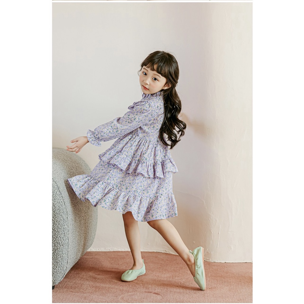 Váy chiffon Babidiboo màu tím hoa nhí bèo tầng size 110 / 150