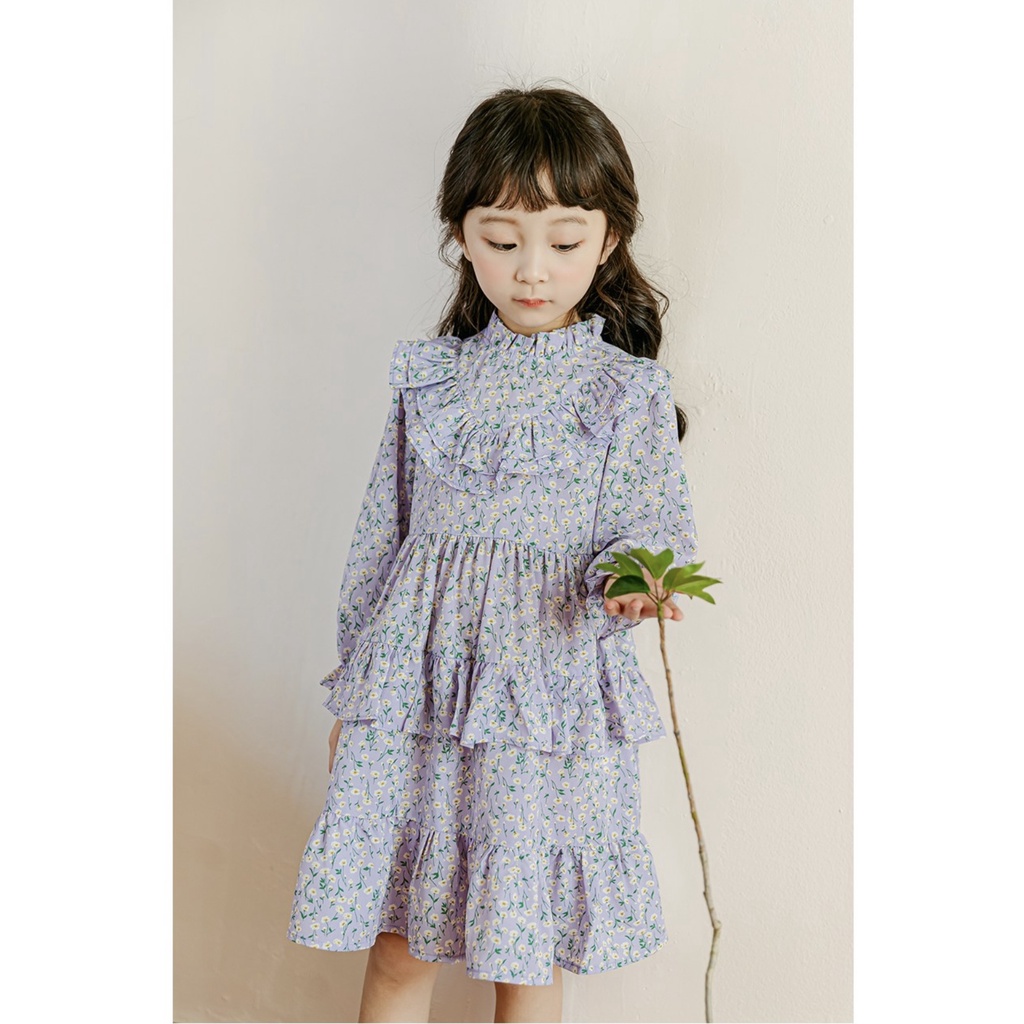 Váy chiffon Babidiboo màu tím hoa nhí bèo tầng size 110 / 150