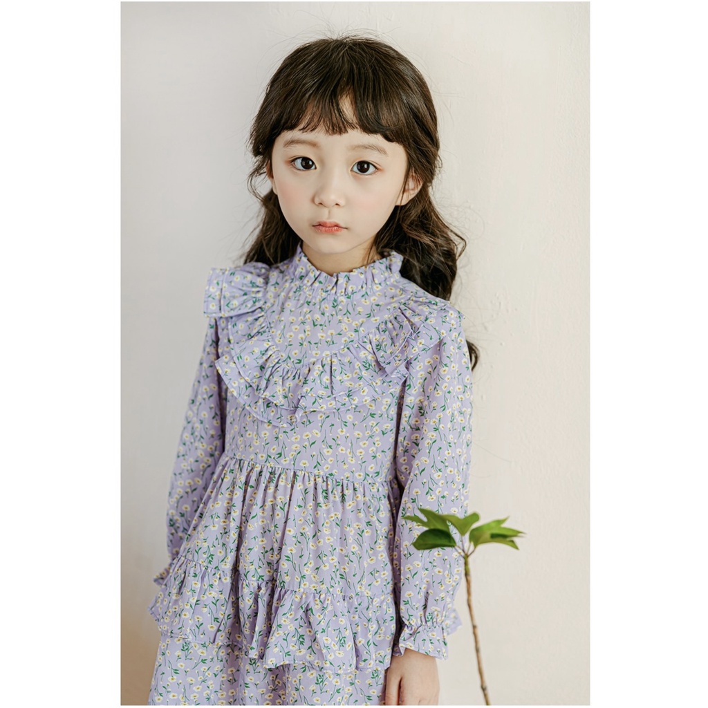 Váy chiffon Babidiboo màu tím hoa nhí bèo tầng size 110 / 150