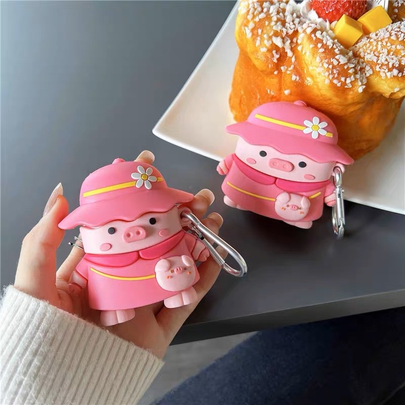 Vỏ bảo vệ tai nghe không dây Air1/2, air 3, air pro siêu hot hit - Heo Hồng Đội Mũ AAA