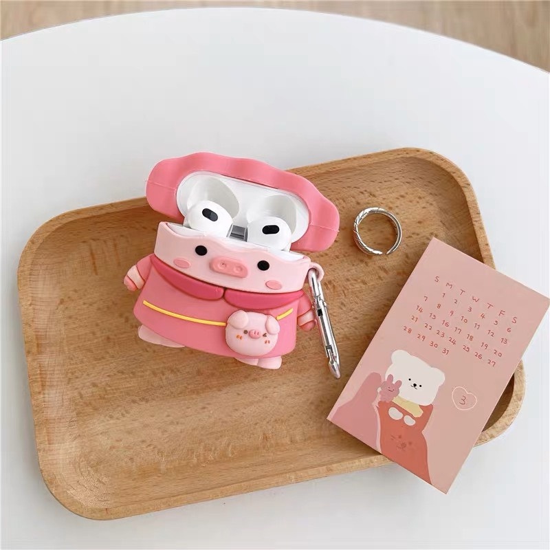 Vỏ bảo vệ tai nghe không dây Air1/2, air 3, air pro siêu hot hit - Heo Hồng Đội Mũ AAA