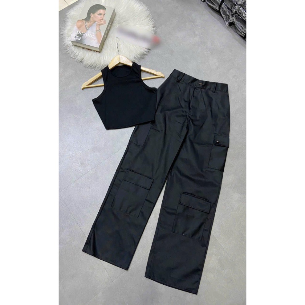 Set Bộ Áo Ba Lỗ Trơn Kèm Quần Ôngs Xuông Túi Hộp Phong Cách Cá Tính CC248 LUUANH HOA TOC