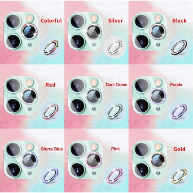 Mắt bảo vệ camera đính đá kèm hộp màu vàng, xanh dương đậm 11/12/13/14/mini/pro/promax/plus