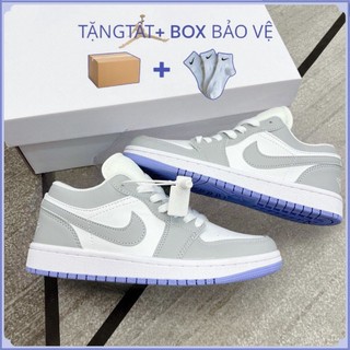 Giày Jordan xám trắng đế xanh, Giày Jordan 1 cổ thấp JD grey xám đế xanh bản đẹp full box bill tặng box bảo vệ.