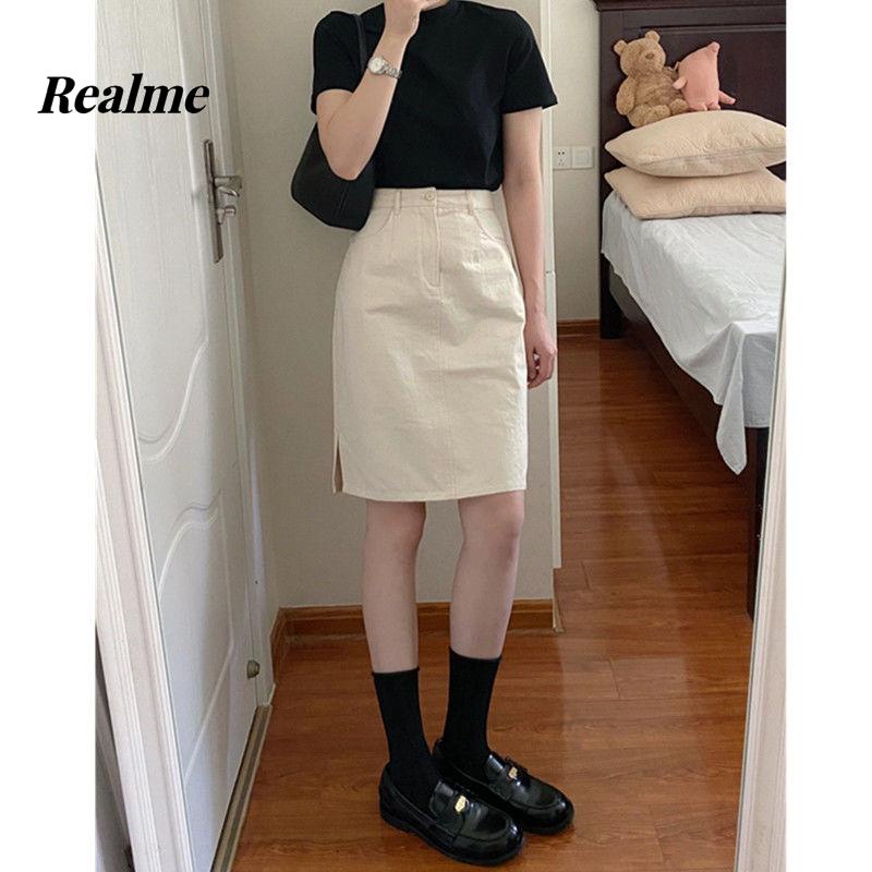 Chân Váy Denim Lưng Cao Dáng Chữ A Xẻ Tà Thời Trang Mùa Hè Phong Cách Mới Cho Nữ