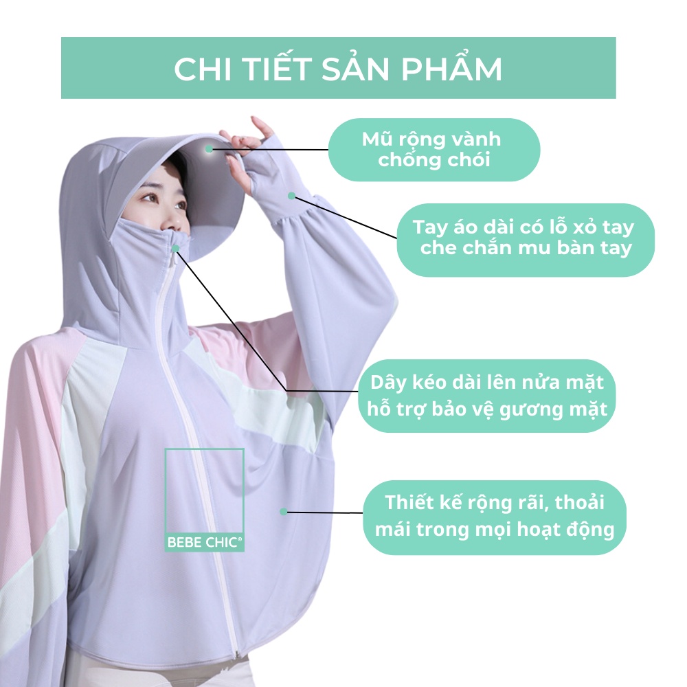 Áo Khoác Chống Nắng, Có Mũ Rộng Vành Cao Cấp AK002 BEBECHIC