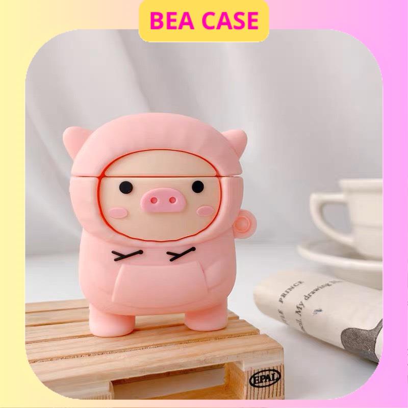 [Case Airpods1/2/3, Pro] Vỏ bảo vệ tai nghe không dây kèm móc - Heo Hồng  AAA BEA CASE