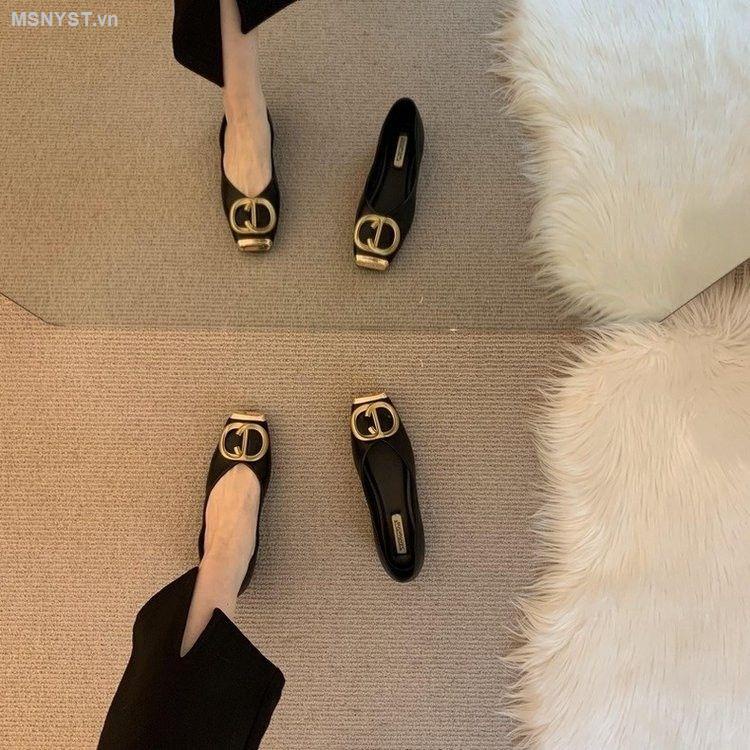 Giày Búp Bê Da Mềm Miệng Nông Đính Khóa Kim Loại Thời Trang Mùa Thu 2023 Cho Nữ