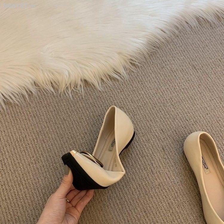 Giày Búp Bê Da Mềm Miệng Nông Đính Khóa Kim Loại Thời Trang Mùa Thu 2023 Cho Nữ