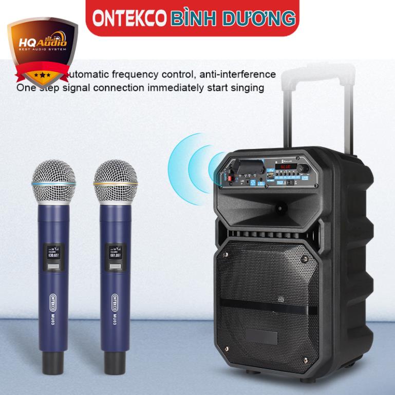 Bộ Micro Karaoke Không dây ONTEKCO MU03 Cao cấp, hiện thị tần số, Chuyên dụng cho mọi Loa kéo, Amply