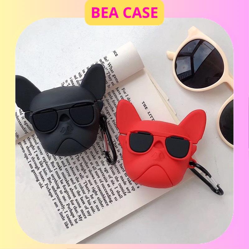 [Case Airpods1/2/3, Pro] Vỏ bảo vệ tai nghe không dây kèm móc - Chó Đeo Kính  AAA BEA CASE