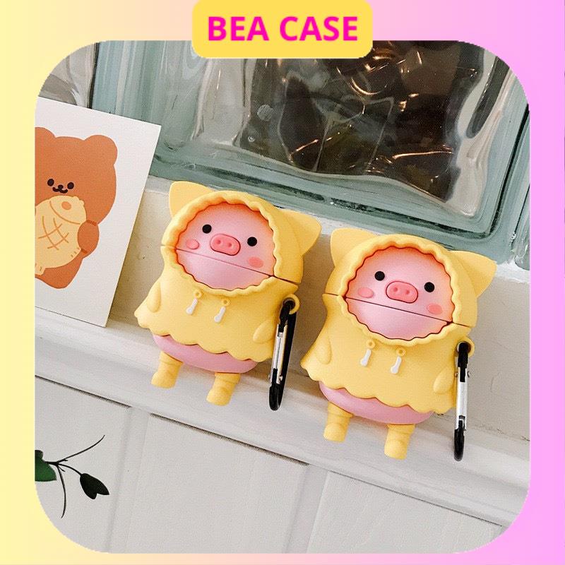 [Case Airpods1/2/3, Pro] Vỏ bảo vệ tai nghe không dây kèm móc - Lợn Áo Khoác Vàng  AAA BEA CASE