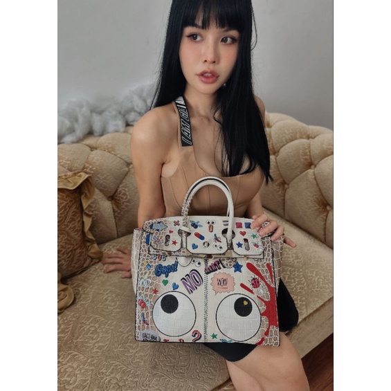 Túi dáng HM birkin với màu sắc họa tiết giả da rắn logo con mắt EYETHEME 2174