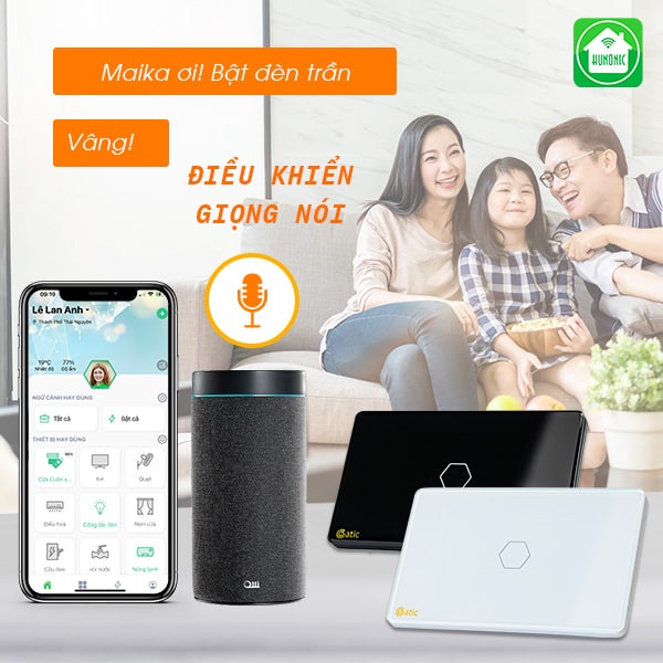 [CHỐNG GIẬT] Công tắc cảm ứng Hunonic Datic 1 Nút Công Suất Lớn kết nối Wifi điều khiển bình nóng lạnh, điều hoà