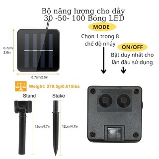 Bản Pin năng lượng mặt trời ( phụ kiện) dành cho dây đèn led trang trí 8 chế độ nháy