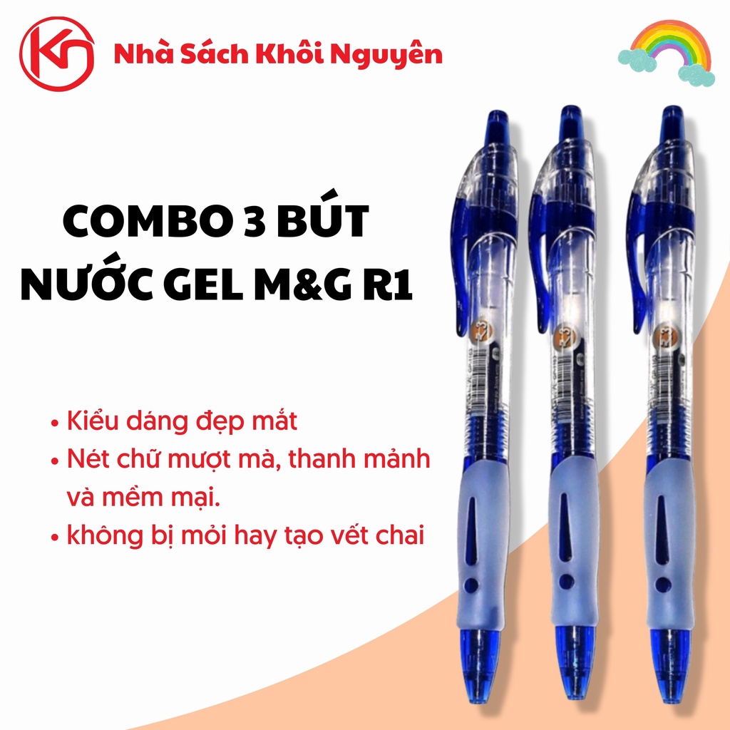 Combo 3 Bút Nước Gel M&G R1 Vỏ Nhựa Trong Suốt Kiểu Dáng Nhỏ Gọn Hiện Đại