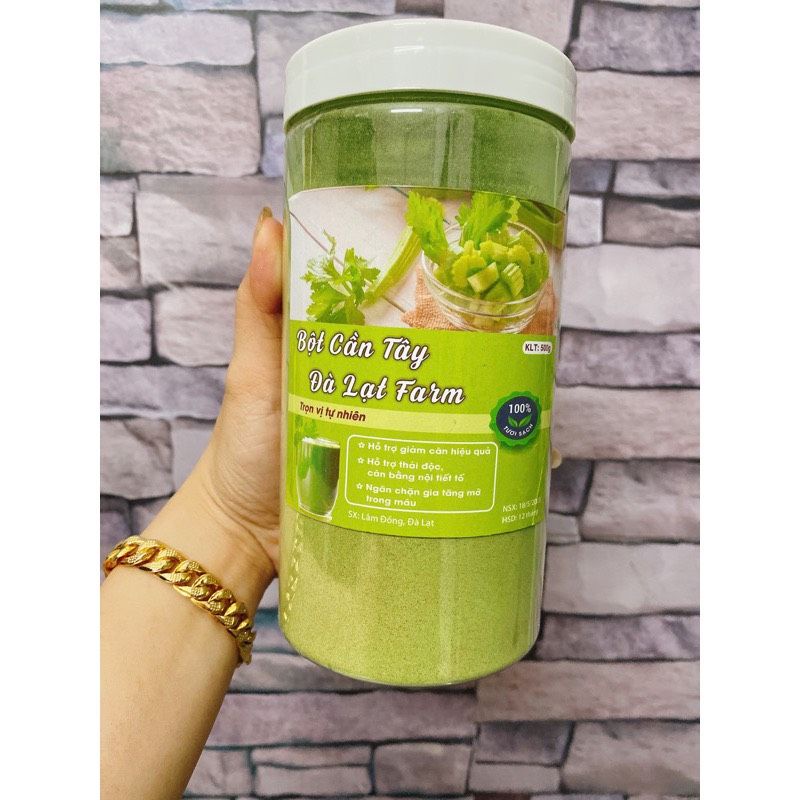 Bột cần tây sấy lạnh nguyên chất hộp 500gram Đà Lạt Farm.