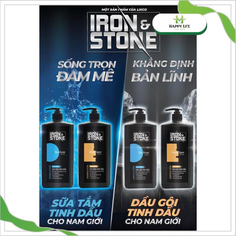 Sữa tắm nam, dầu gội nam, dầu gội sữa tắm tinh dầu nước hoa nam cao cấp Iron Stone 650ml - Happy Life 4U