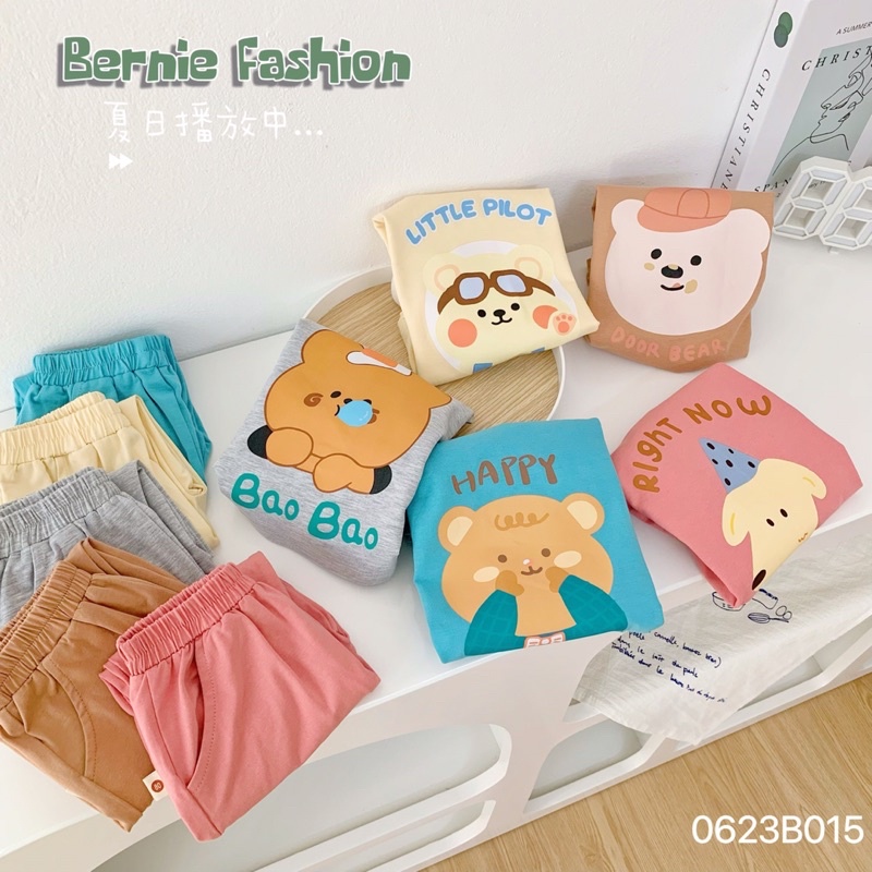 Bộ thu bé trai bé gái Bernie GS cotton hoạt hình Unisex cho bé từ 9-23kg- 0623B015