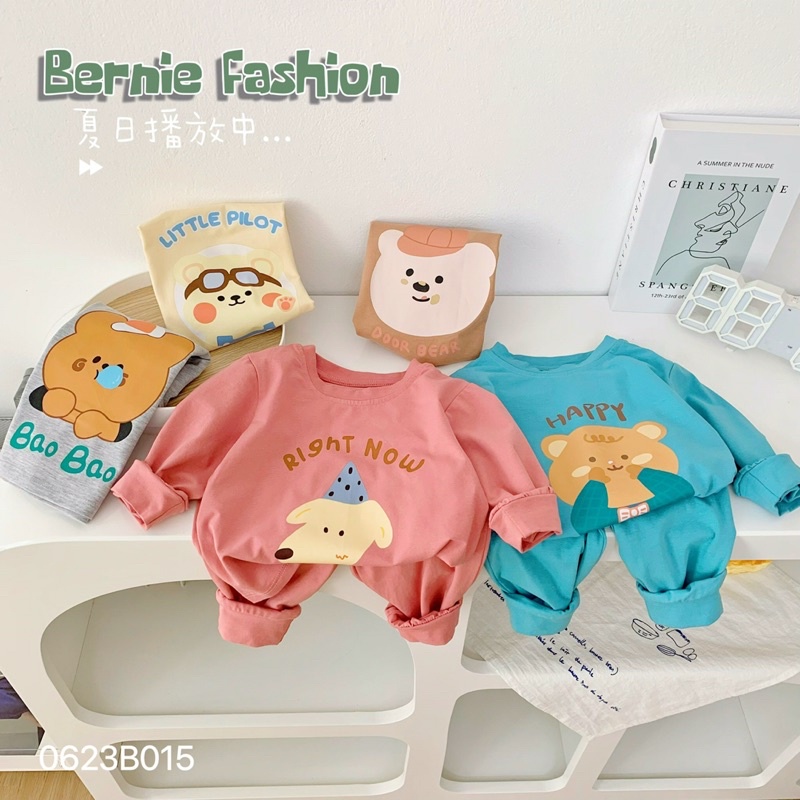 Bộ thu bé trai bé gái Bernie GS cotton hoạt hình Unisex cho bé từ 9-23kg- 0623B015