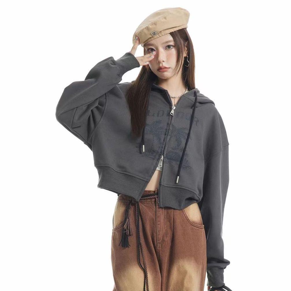 Áo Khoác Hoodie Có Khóa Kéo Đôi Phong Cách Retro Mỹ Thời Trang Mùa Thu Dành Cho Nữ