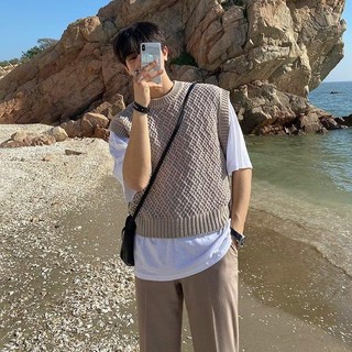 Áo len gi Kẻ Sọc Kim Cương Cổ Điển Hàn Quốc 2023 Áo Ghi Lê Dệt Kim Mẫu Mới Mùa Thu Áo Len Nam Trưởng Thành Nhẹ Nhàng
