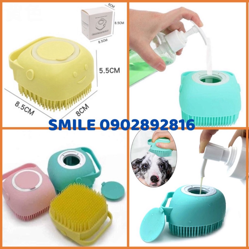 Bàn Chải Tắm Silicon - Găng Tay Tắm Tạo Bọt Massage Có Nút Mở Đựng Sữa Tắm Cho Chó Mèo