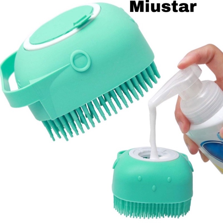 Bàn Chải Tắm Silicon - Găng Tay Tắm Tạo Bọt Massage Có Nút Mở Đựng Sữa Tắm Cho Chó Mèo