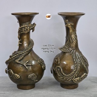 Cặp bình bông dáng củ tỏi - Long Phụng bằng đồng phong thuỷ