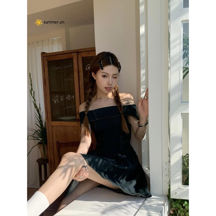 Đầm Denim Trễ Vai Ôm Eo Thời Trang Mùa Hè Quyến Rũ Cho Nữ