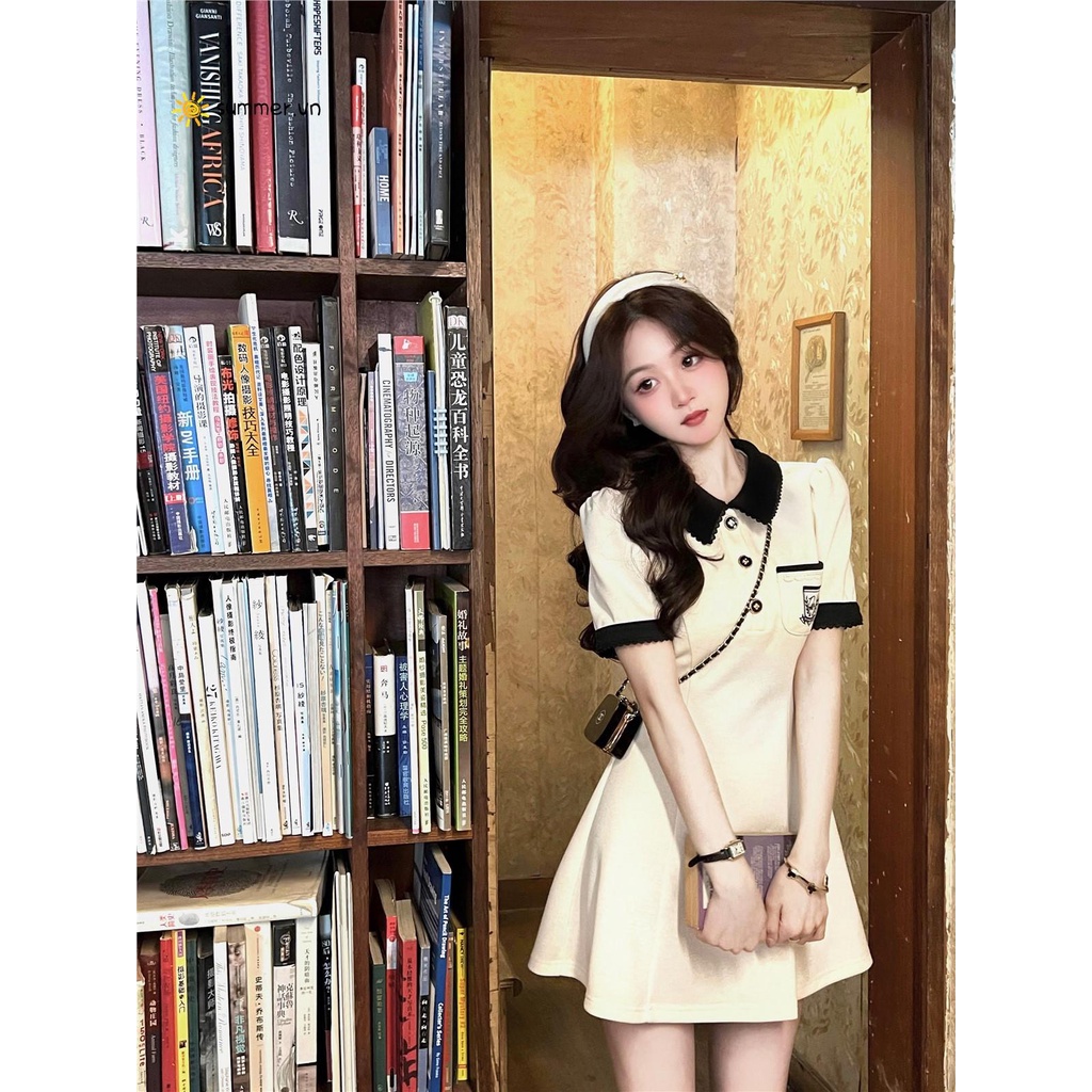 Đầm Ngắn Cổ polo Màu Đen Dáng Ôm Thời Trang Mùa Hè 2023 Cho Bạn Gái