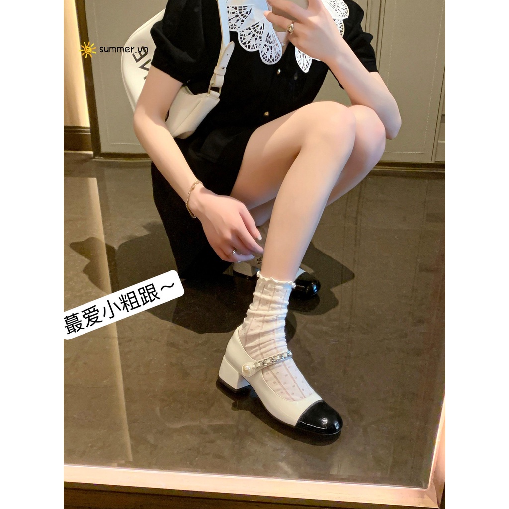 Giày Cao Gót Mũi Tròn Chất Liệu Da Thiết Kế Đế Dày Cao Cấp Thời Trang Dành Cho Nữ