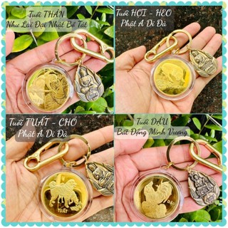 Móc khóa Mặt 8 Vị Phật Hộ Mệnh Phù Trợ 12 Con Giáp Mix Đồng Xu Mặt 12 Con Giáp và chữ Lộc Phù Trợ