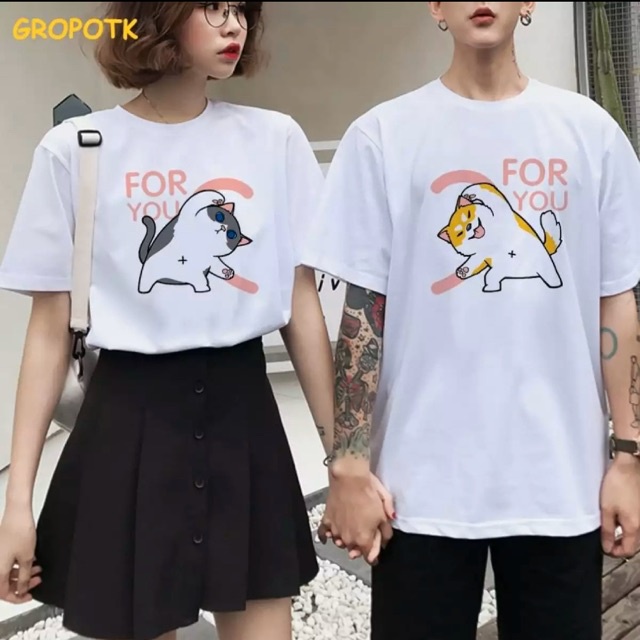 Áo thun nam nữ chó mèo cặp đôi