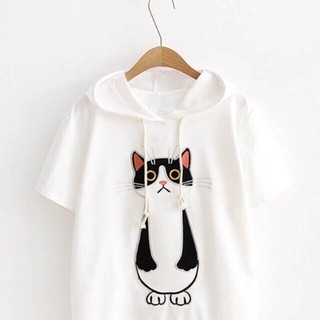  Áo hoodie tay lỡ nam nữ mèo đen