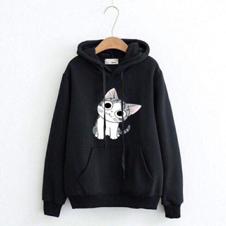 Áo hoodie nam nữ mèo nghiêng đầu có bigsize đen hơn 100kg