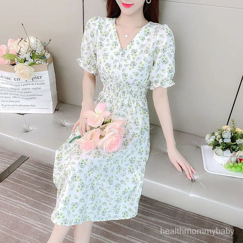 Trang Phục Cho Con Bú Đi Chơi Cộc Tay Váy Liền Voan insSiêu Tiên Nữ VVáy Dài Hoa Nhỏ