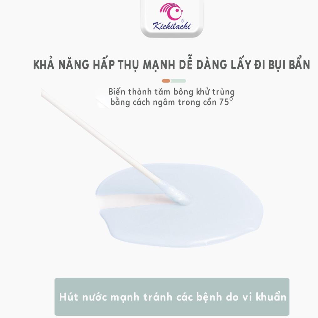 Tăm bông sơ sinh Kichilachi màu hồng thân giấy 200 que-Khoaibabies